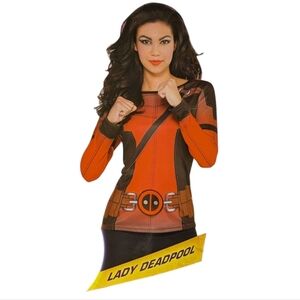 New Lady Deadpool Halloween Costume Cosplay Top Womens S/M Long Sleeve Red Black